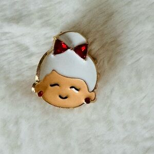 Mini Hair Claw Clip, Cute Gold Enamel Mrs. Claus with Red Bow